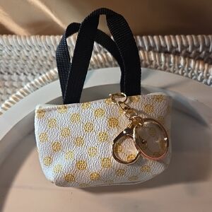 5 For 25 Mini White & Yellow Dot Tote Keychain Bag